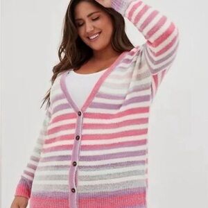 Torrid Button Front Cardigan - Multi Stripe (Pastel) Size 4 NWT